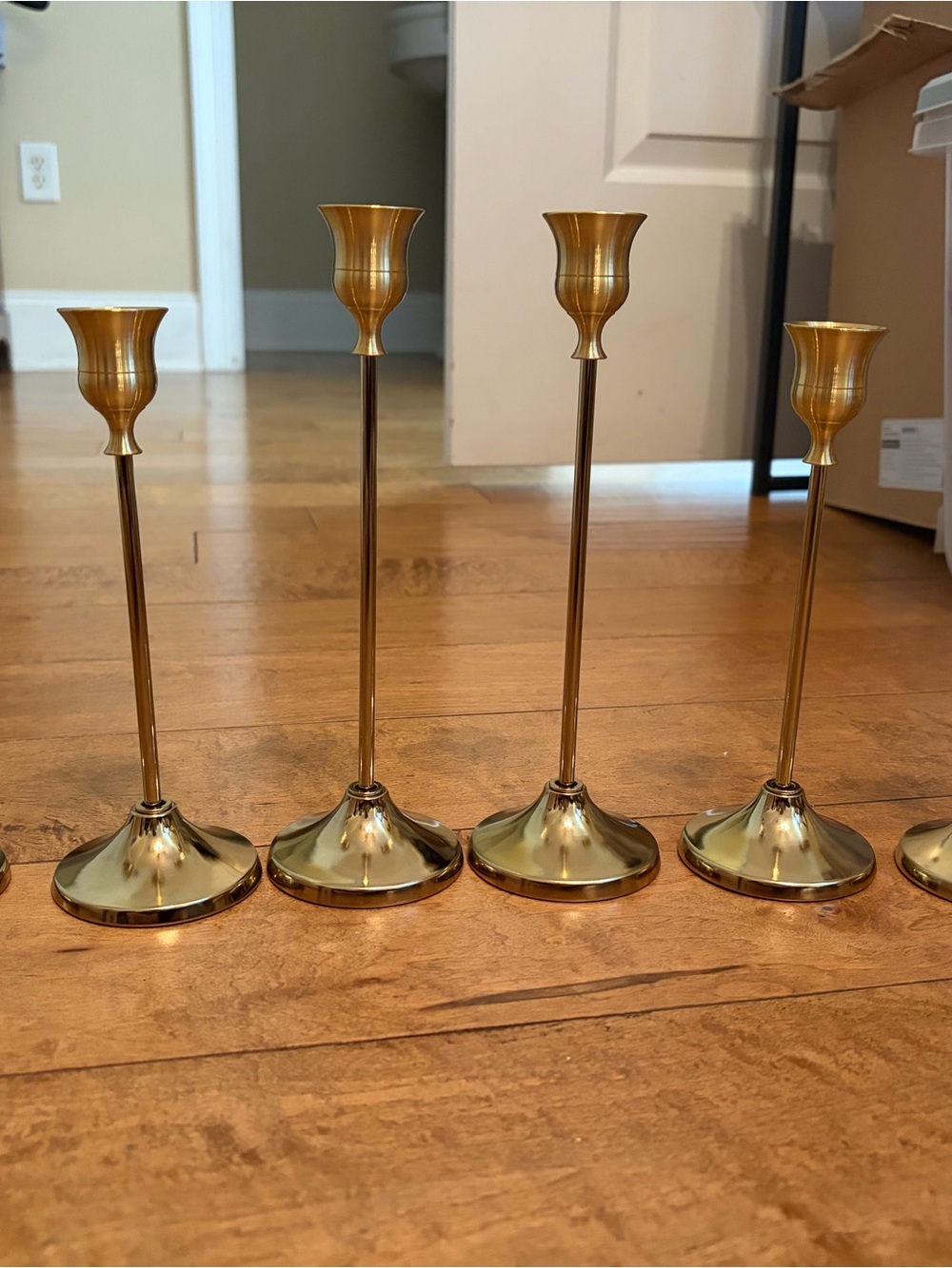 3 sets of 6 -Gold Tall Taper Candle Holders -